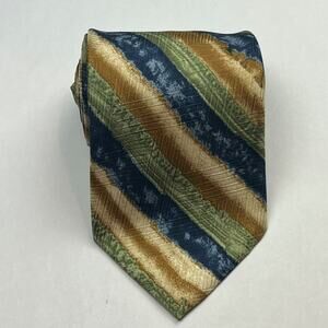 Stefano Milano Mens Tie Silk Hand Made in Italy Blue Green Brown Abstract